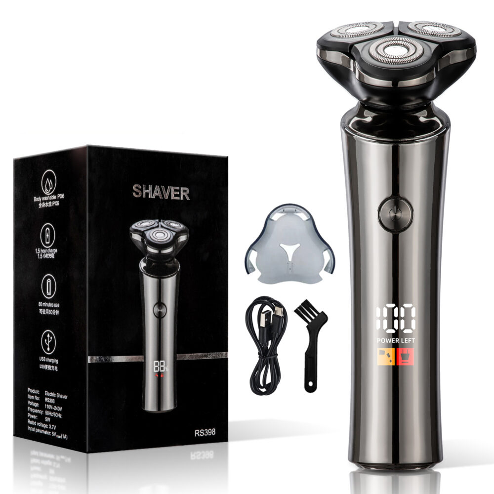 Digital display three heads electric shaver. Whole body washing