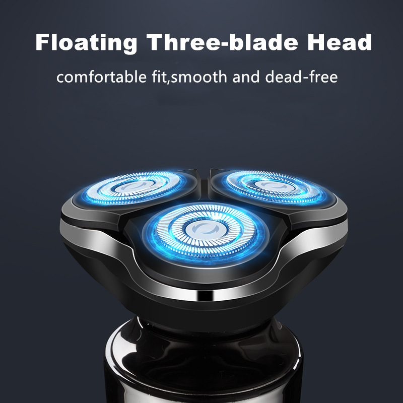Digital display three heads electric shaver. Whole body washing
