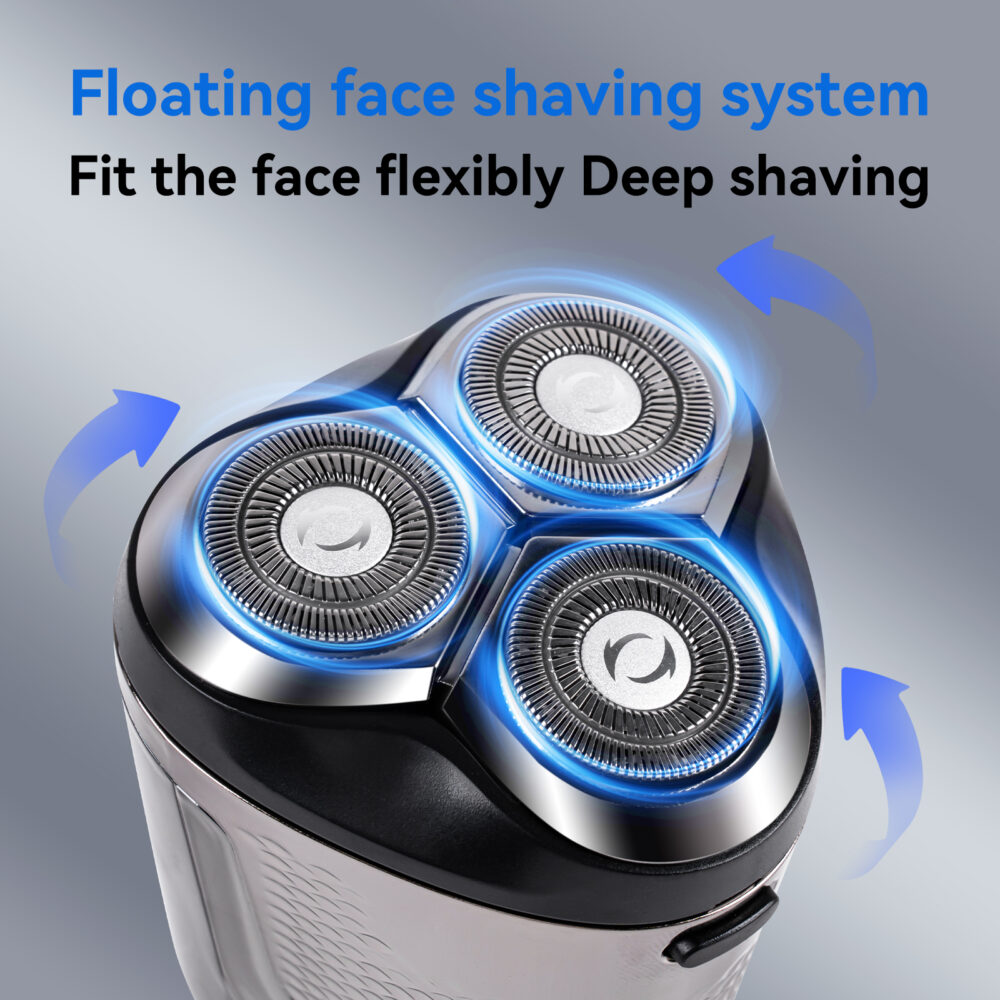 Three blade rotating men's electric shaver