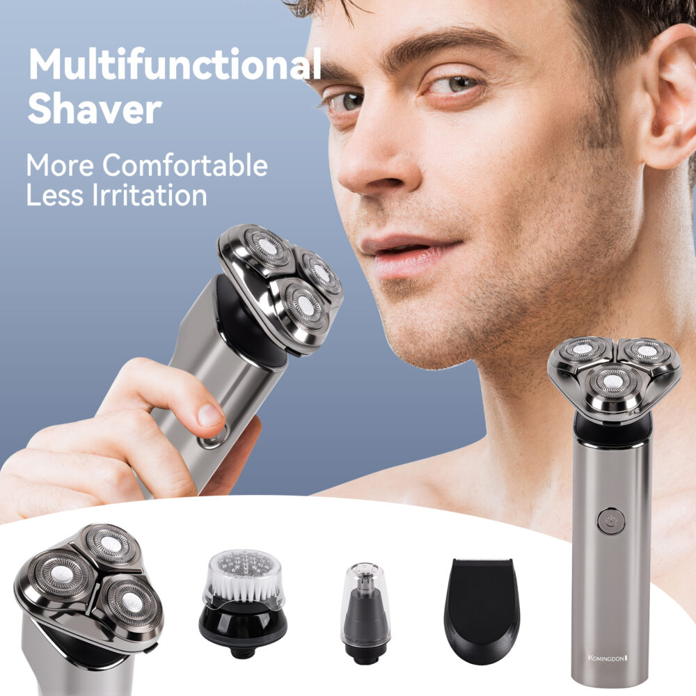 Intelligent floating rotating three blade shaver