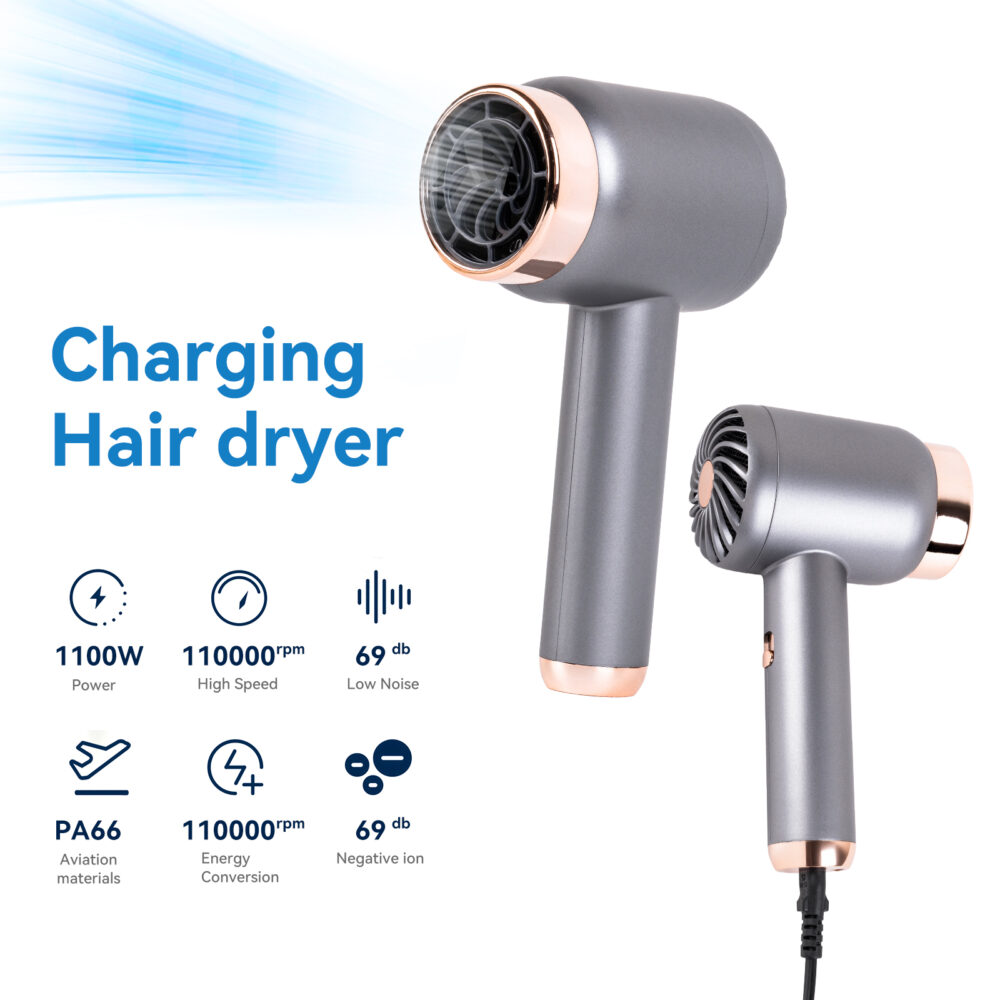 Rechargeable hair dryer, household high-speed negative ion wireless hair dryer
