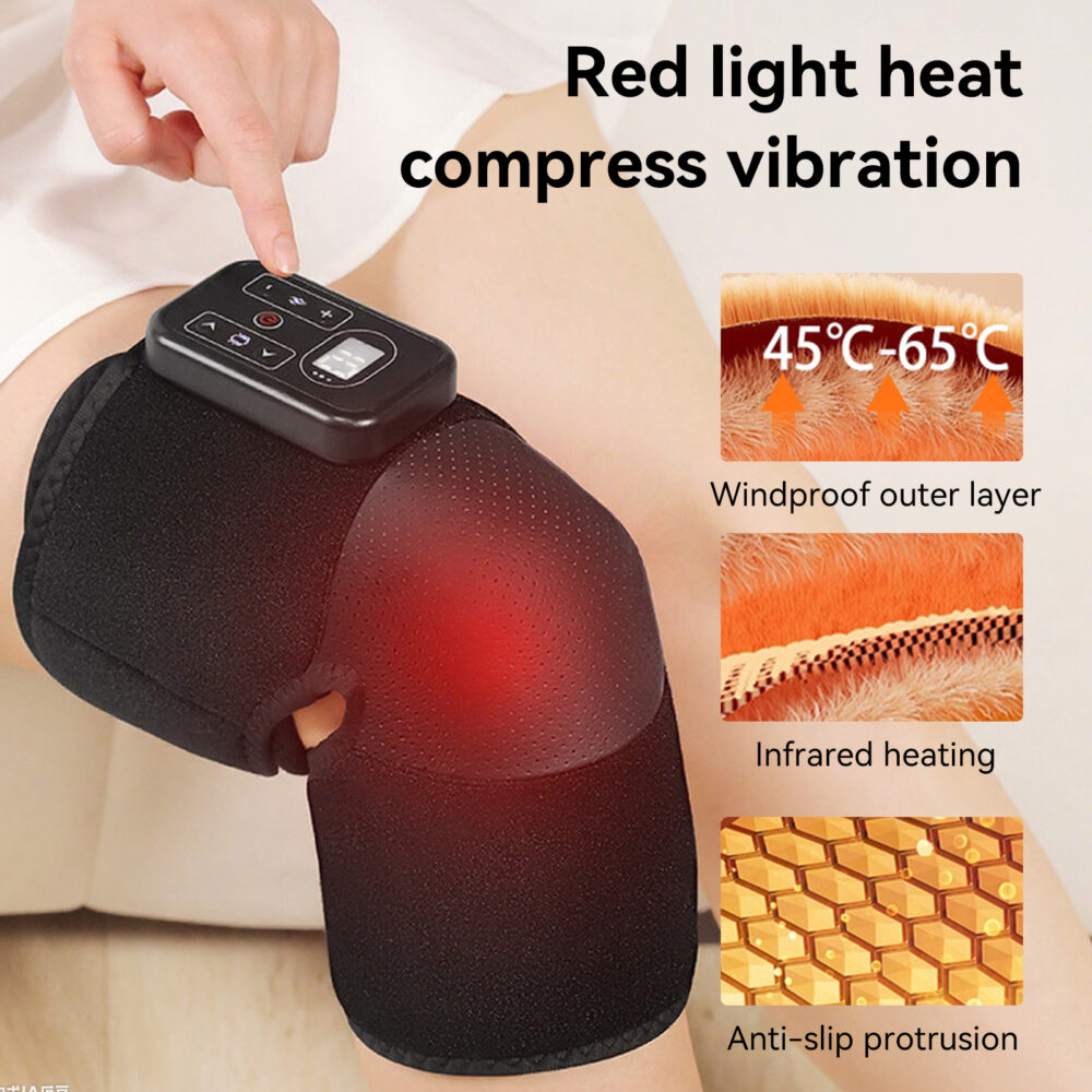 Wireless Knee Massager with Heat & Vibration, Adjustable Knee Brace for Knee Pain Relief