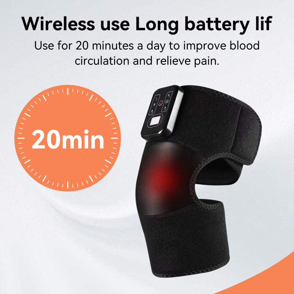 Wireless Knee Massager with Heat & Vibration, Adjustable Knee Brace for Knee Pain Relief